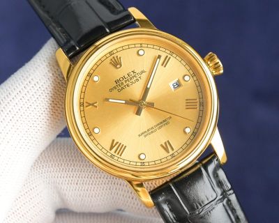 Rolex Datejust 8215 Movement 40mm 316L Steel YG Face Leather Band Watch